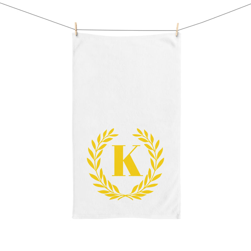 Elegant letter "K" Gold Laurel Monogram White Hand Towel