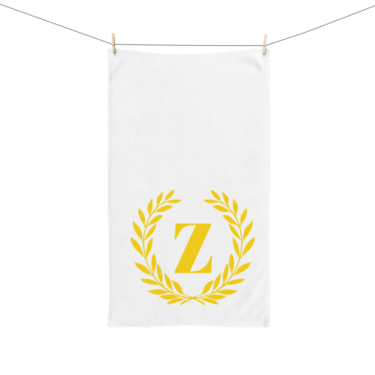 Elegant letter "Z" Gold Laurel Monogram White Hand Towel