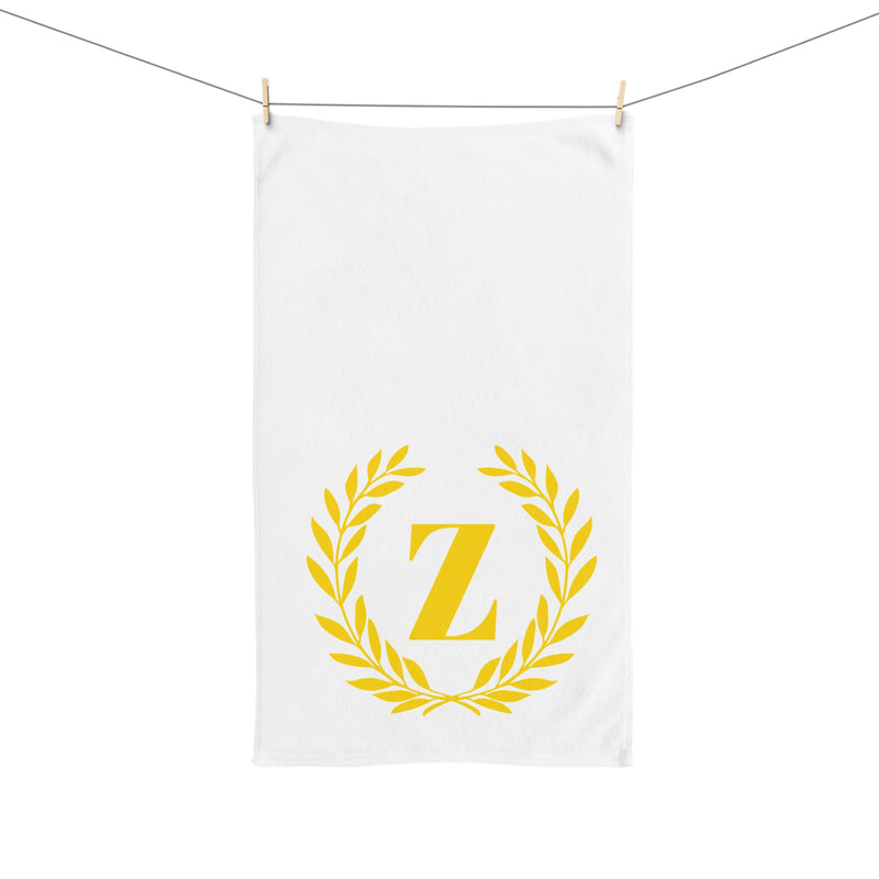 Elegant letter "Z" Gold Laurel Monogram White Hand Towel