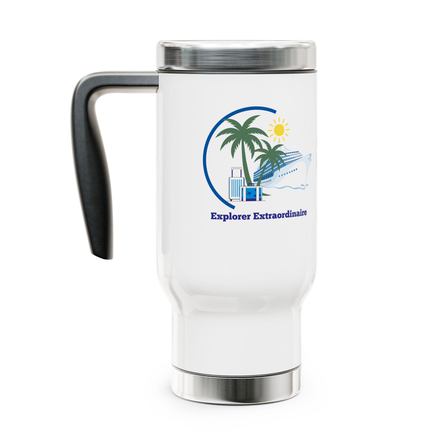 Explorer Extraordinaire Stainless Steel Travel Mug with Handle, 14oz - Blue Luggage