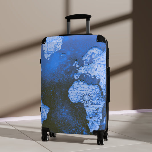 Blue World Map Suitcase