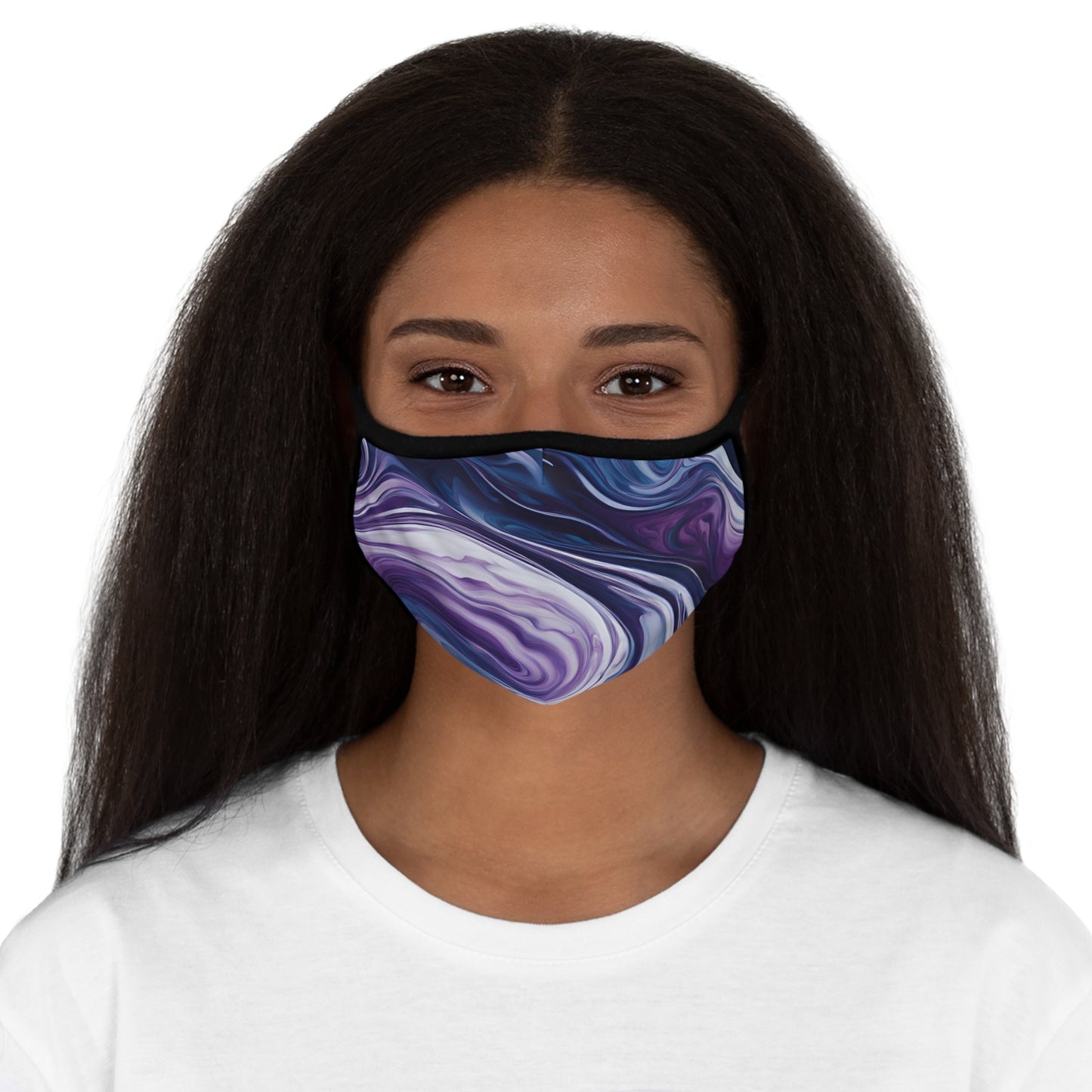 Blue and Purple Marble Swirl Fitted Polyester Face Mask