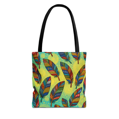 Boho Feather Pattern Tote Bag – Colorful Tribal Feathers All-Over Print