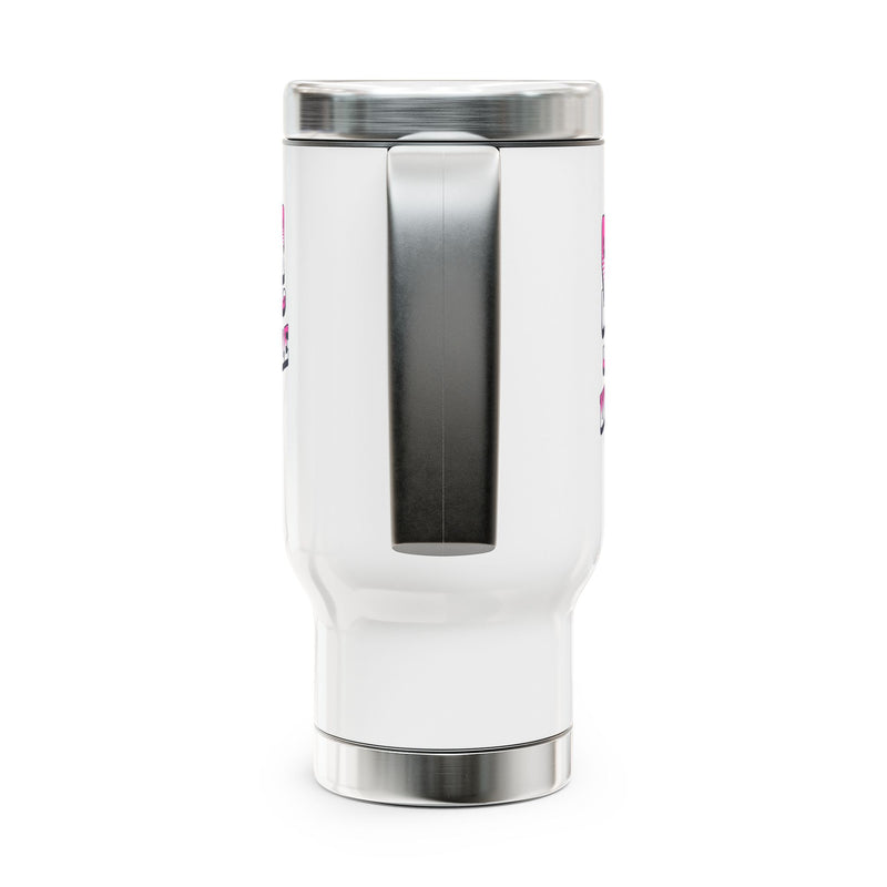 Survivor; Unbreakable, Unstoppable - Breast Cancer Survivor Stainless Steel Travel Mug with Handle, 14oz