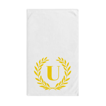 Elegant letter "U" Gold Laurel Monogram White Hand Towel