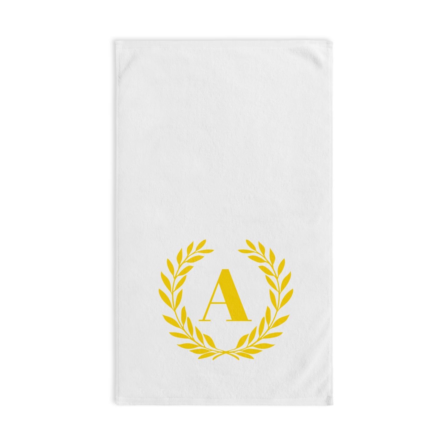 Elegant letter "A" Gold Laurel Monogram White Hand Towel