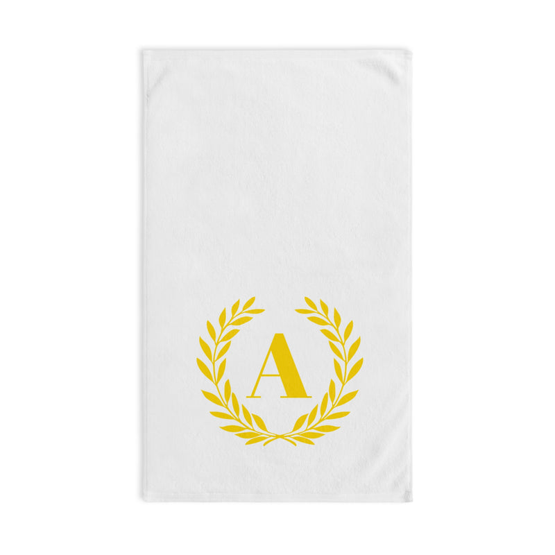 Elegant letter "A" Gold Laurel Monogram White Hand Towel