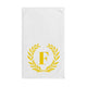 Elegant letter "F" Gold Laurel Monogram White Hand Towel