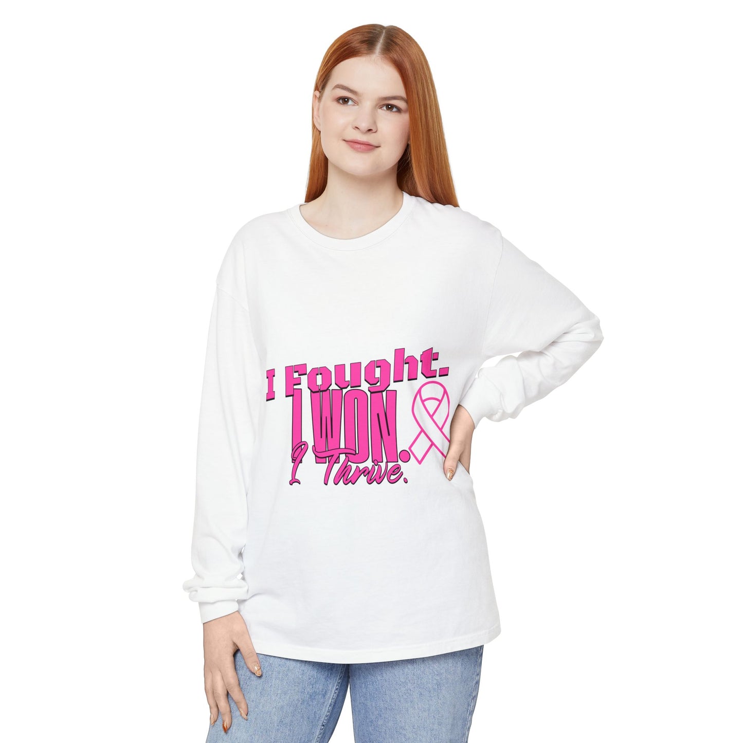 I Fought. I won. I Thrive. - Breast Cancer Survivor Long Sleeve T-Shirt