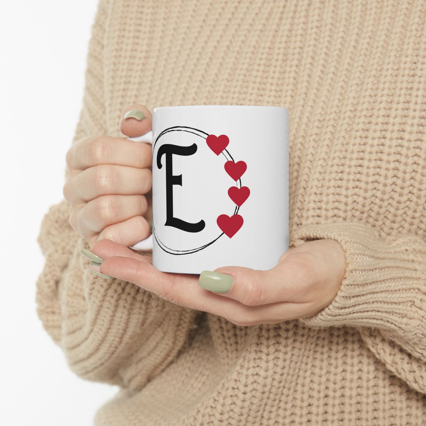 Letter "E" Monogram Heart Design Coffee Mug