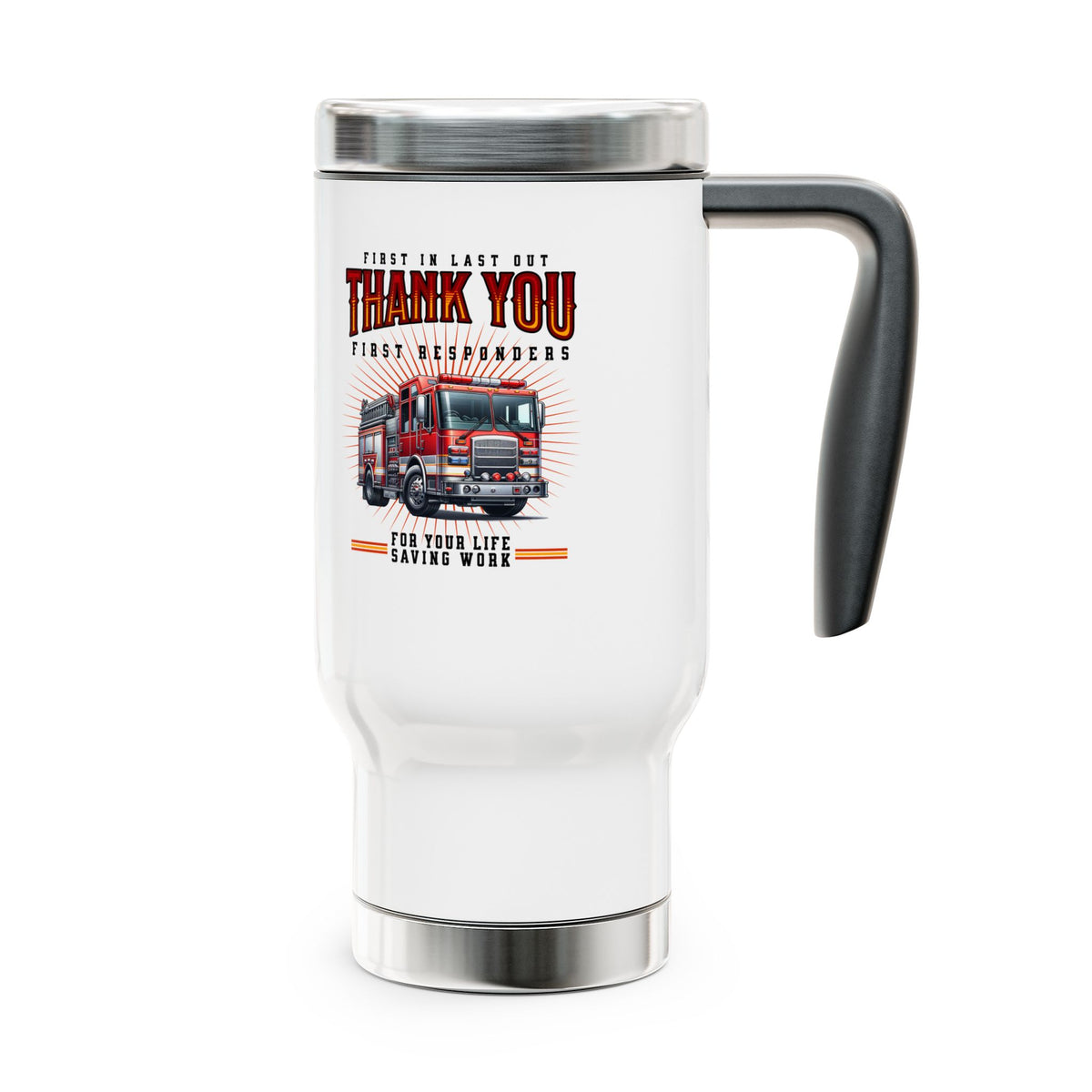 Thank You First Responders Stainless Steel Travel Mug with Handle, 14oz
