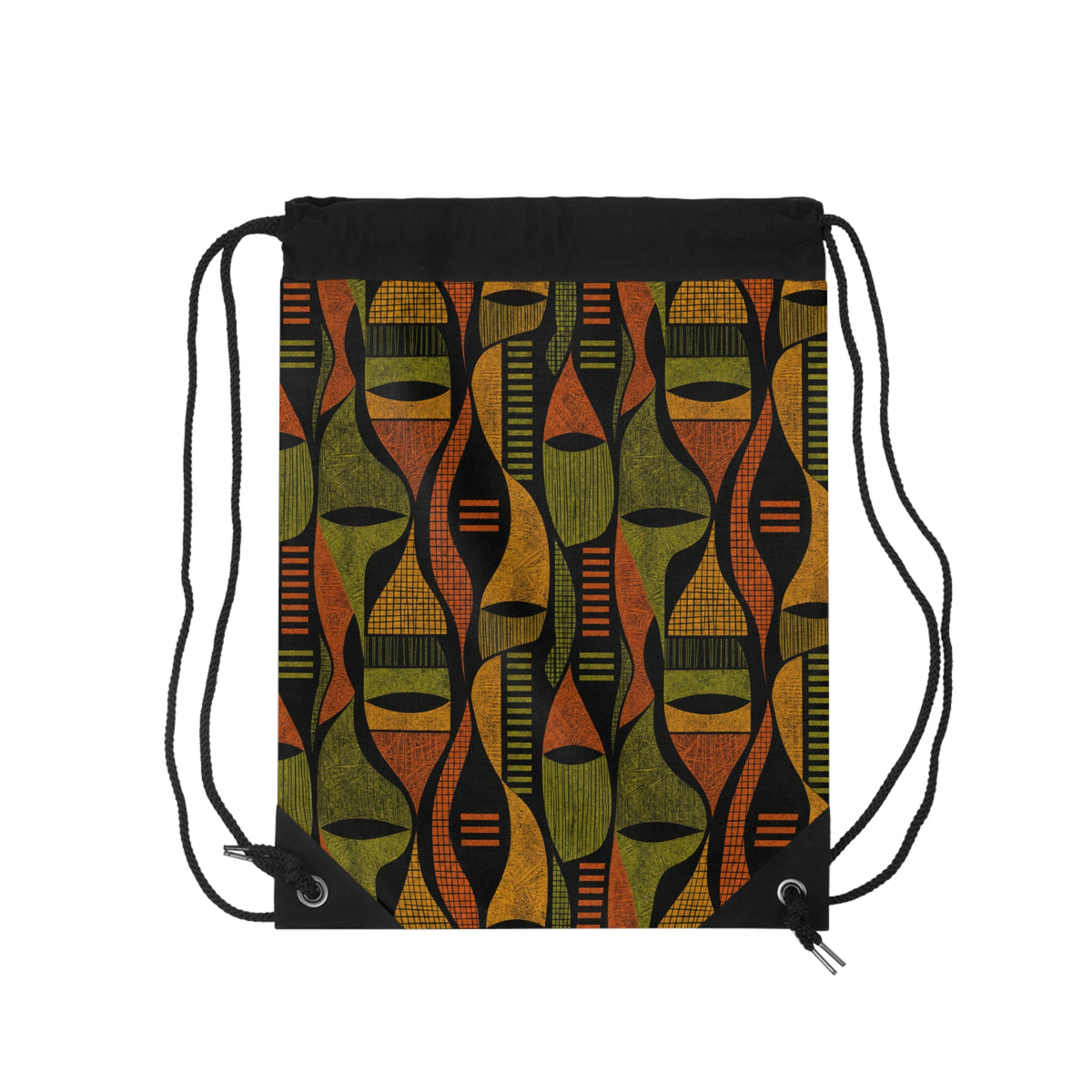 Retro African-Inspired Geometric Pattern Drawstring Bag