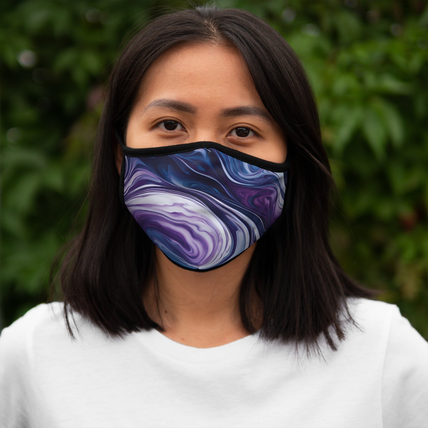 Blue and Purple Marble Swirl Fitted Polyester Face Mask