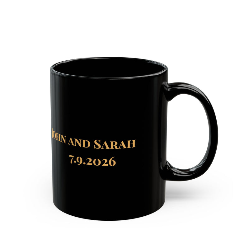 Personalized Mr. & Mrs. Wedding Date Black Mug — Custom Names & Date (11oz/15oz)