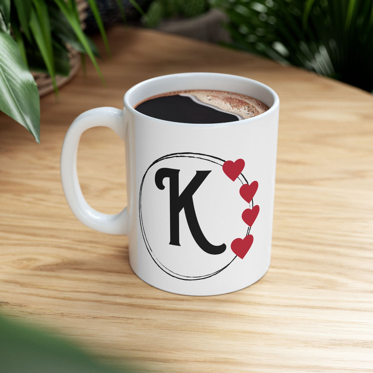 Letter "K" Monogram Heart Design Coffee Mug