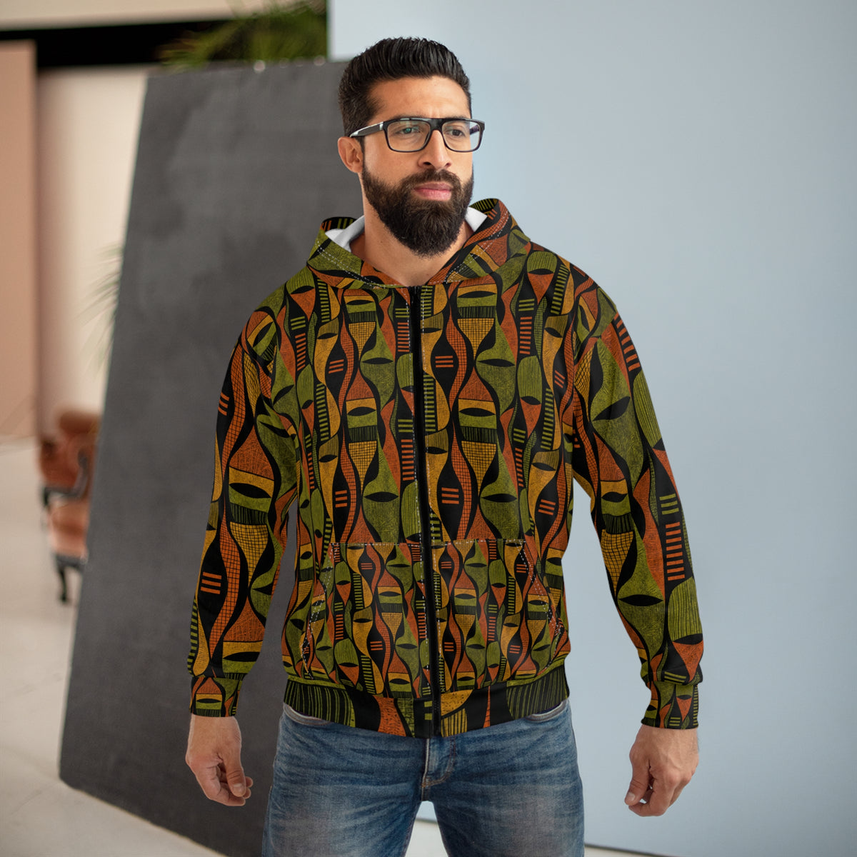 Abstract Shapes Unisex Zip Hoodie (AOP)