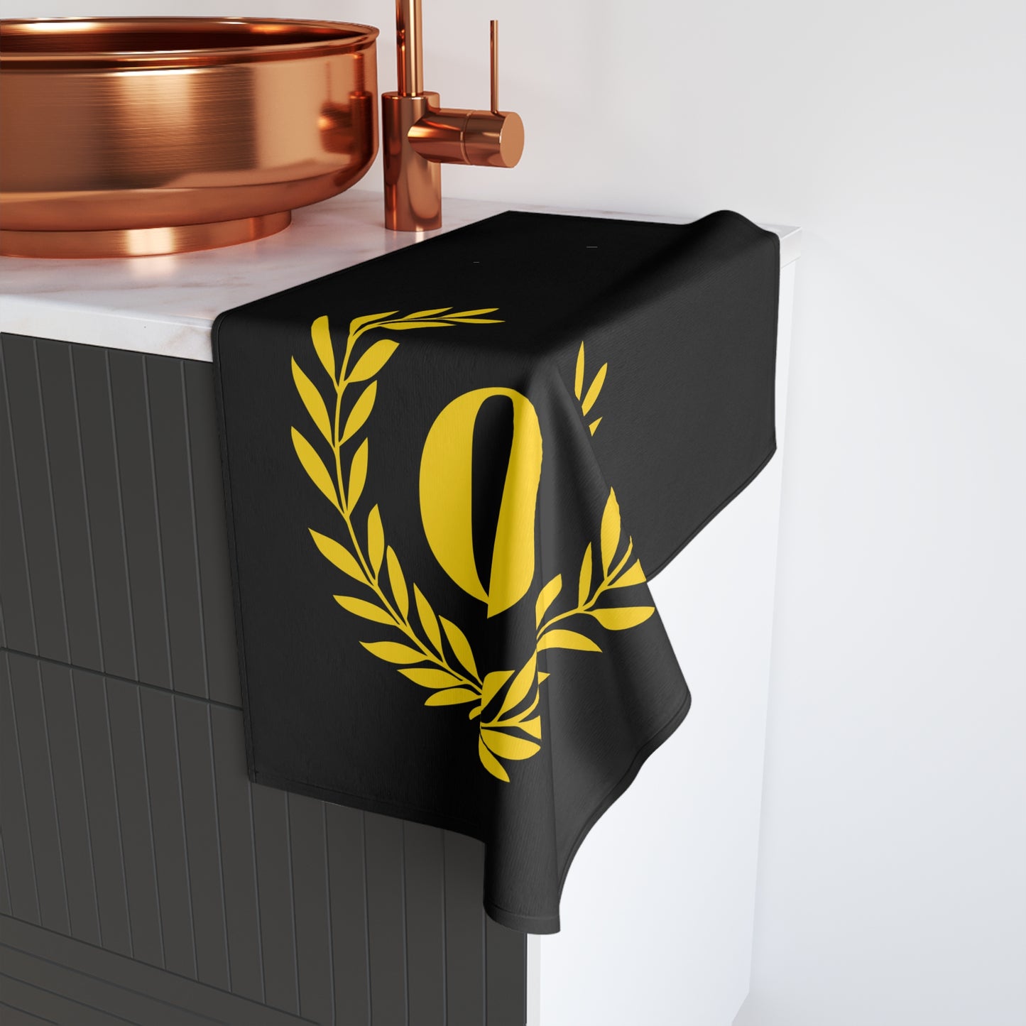 Elegant letter "O" Gold Laurel Monogram Hand Towel