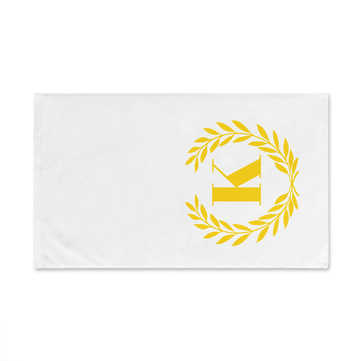 Elegant letter "K" Gold Laurel Monogram White Hand Towel