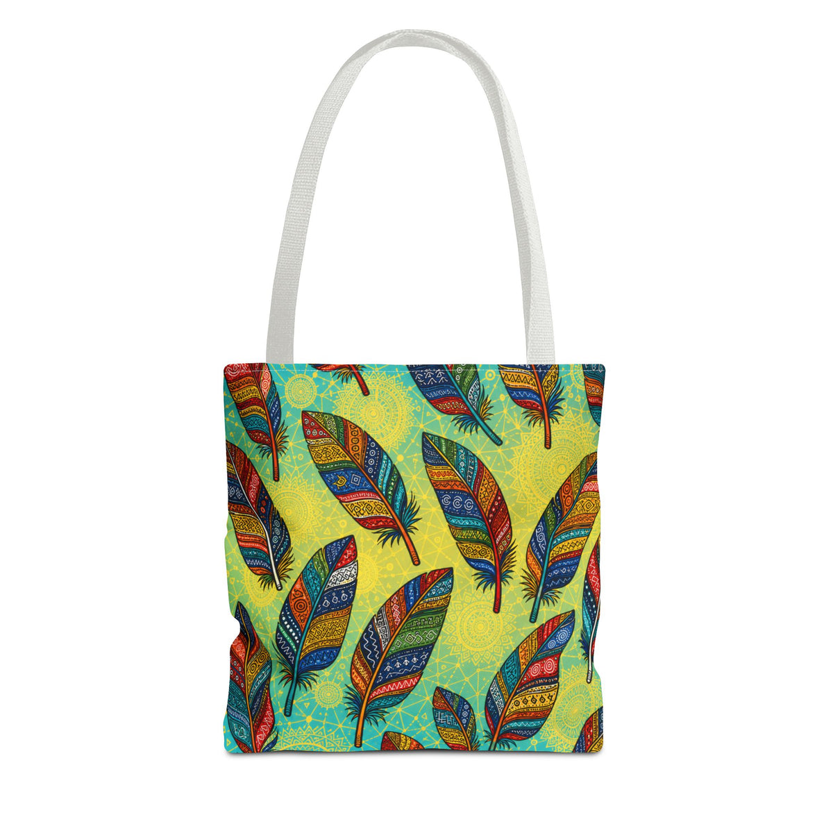 Boho Feather Pattern Tote Bag – Colorful Tribal Feathers All-Over Print