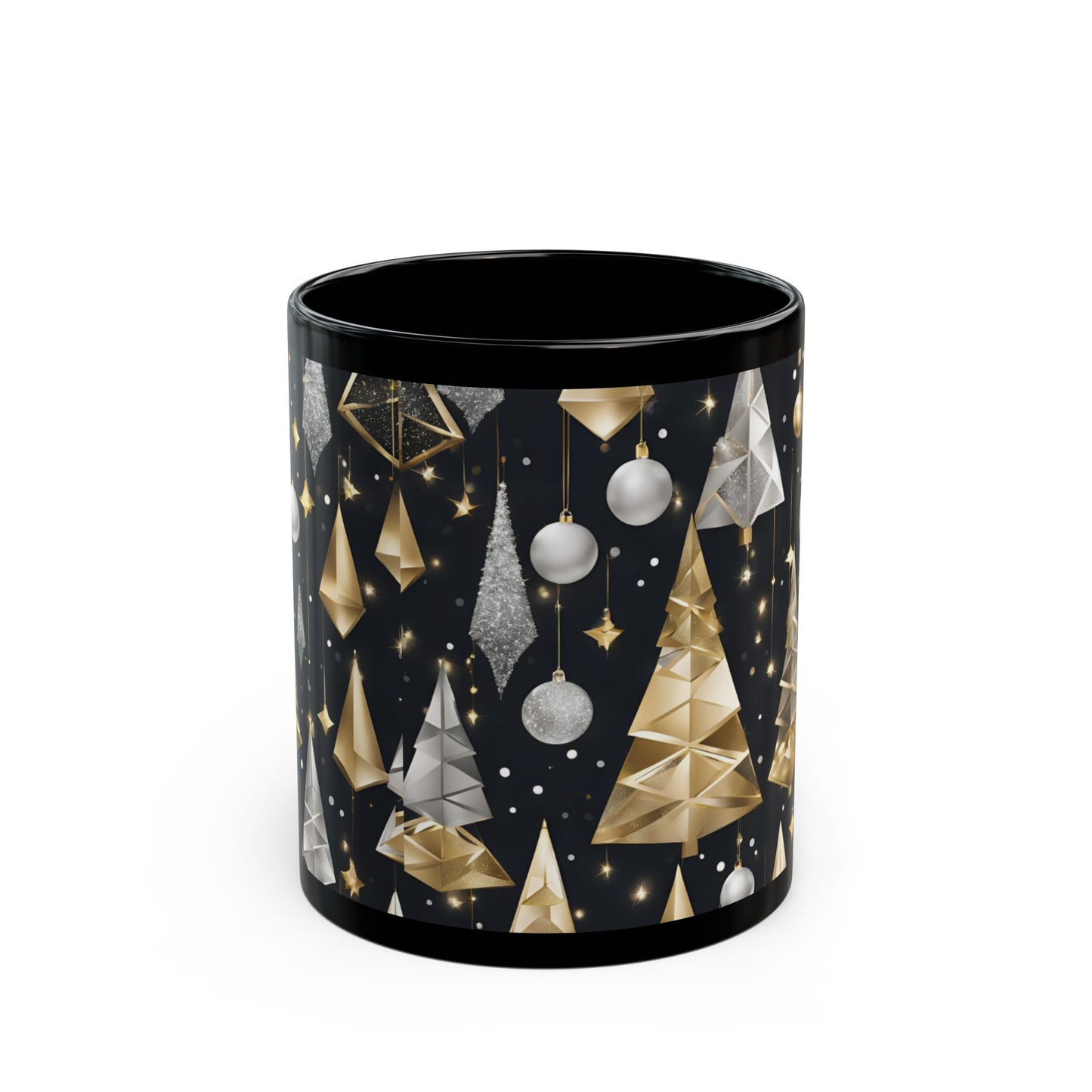 Elegant Gold and Silver Christmas Black Mug (11oz, 15oz)