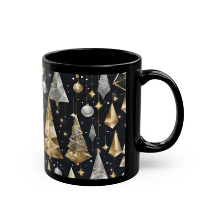 Elegant Gold and Silver Christmas Black Mug (11oz, 15oz)