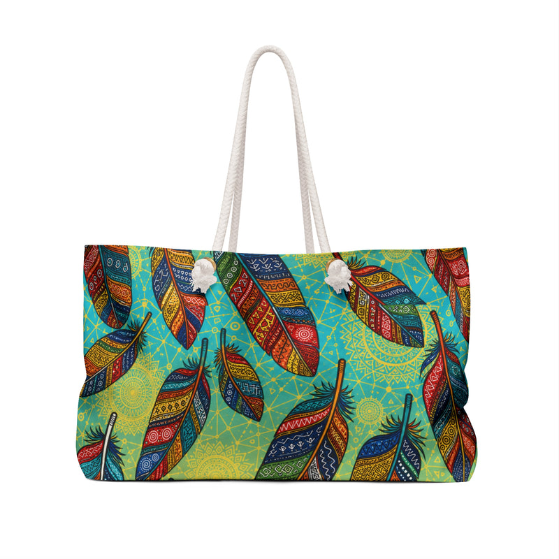 Colorful Boho Feather Weekender Bag