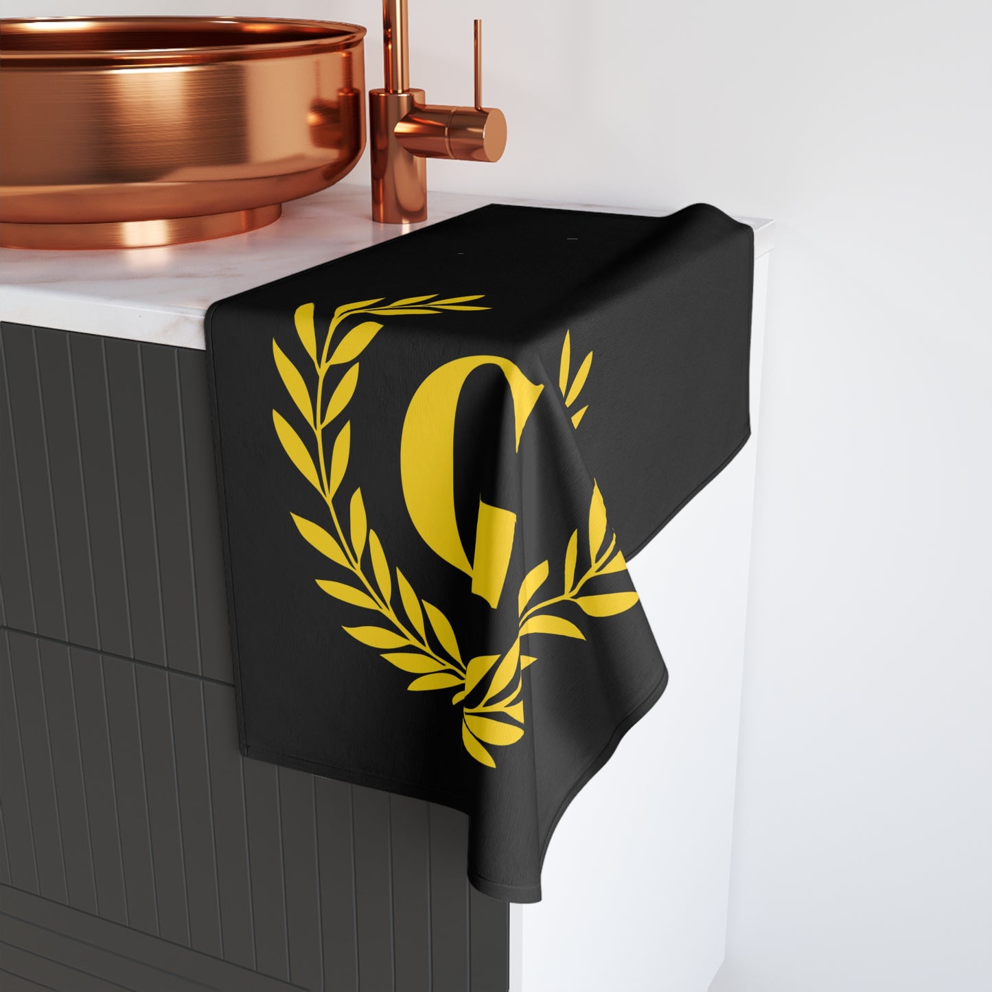 Elegant letter "G" Gold Laurel Monogram Hand Towel