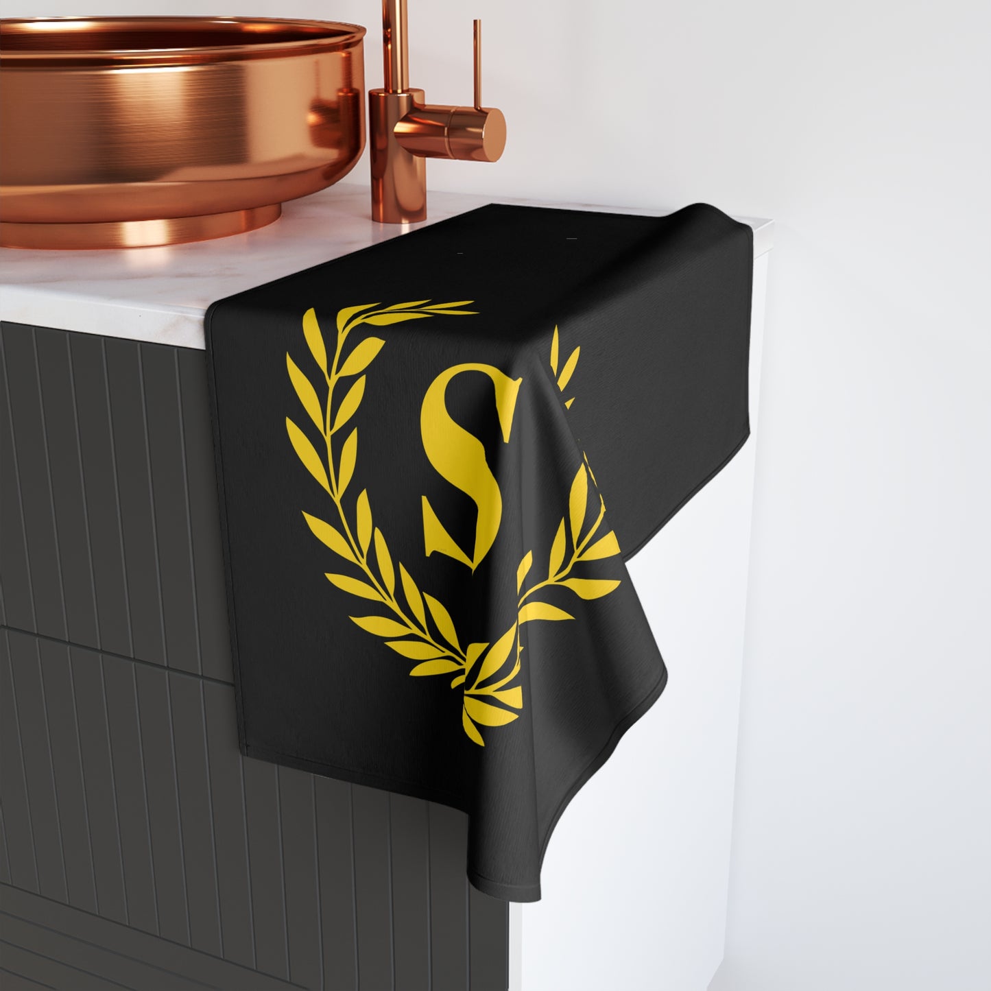 Elegant letter "S" Gold Laurel Monogram Hand Towel