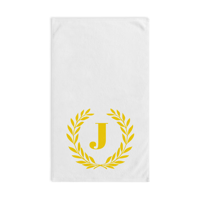 Elegant letter "J" Gold Laurel Monogram White Hand Towel