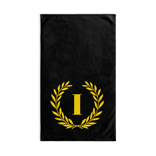 Elegant letter "I" Gold Laurel Monogram Hand Towel