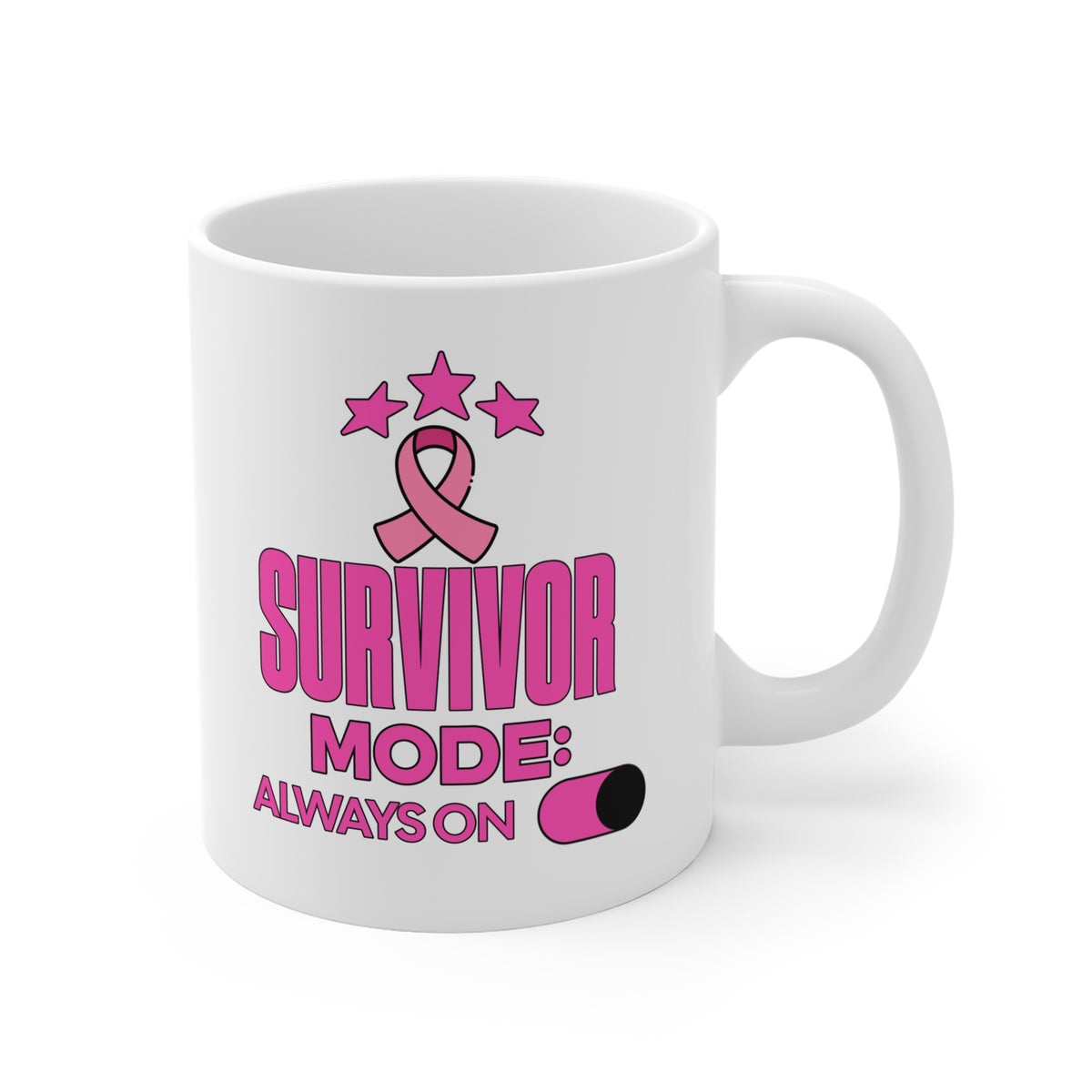 Survivor Mode Mug — Pink Ribbon Breast Cancer Awareness 11oz