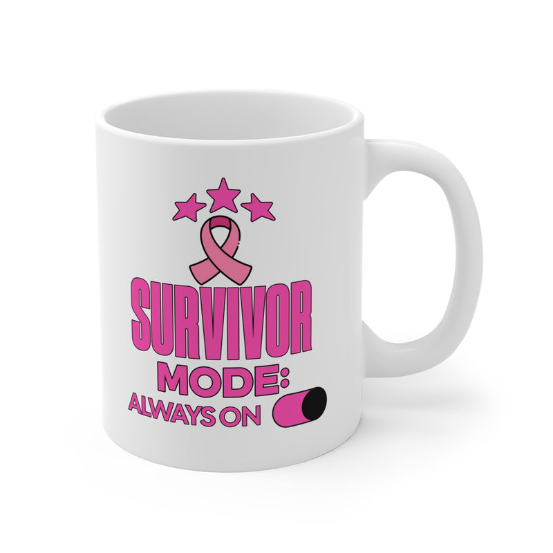 Survivor Mode Mug — Pink Ribbon Breast Cancer Awareness 11oz