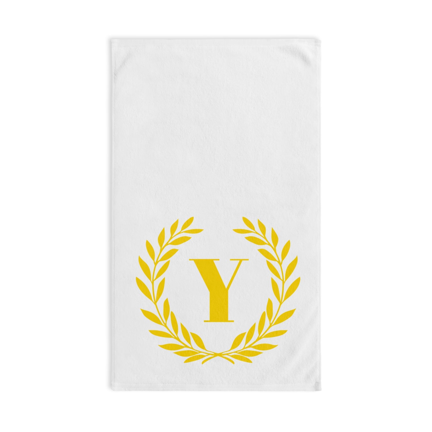 Elegant letter "Y" Gold Laurel Monogram White Hand Towel