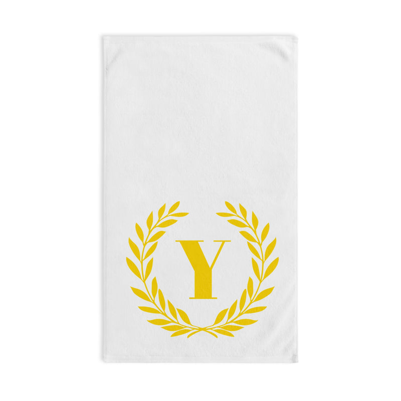 Elegant letter "Y" Gold Laurel Monogram White Hand Towel