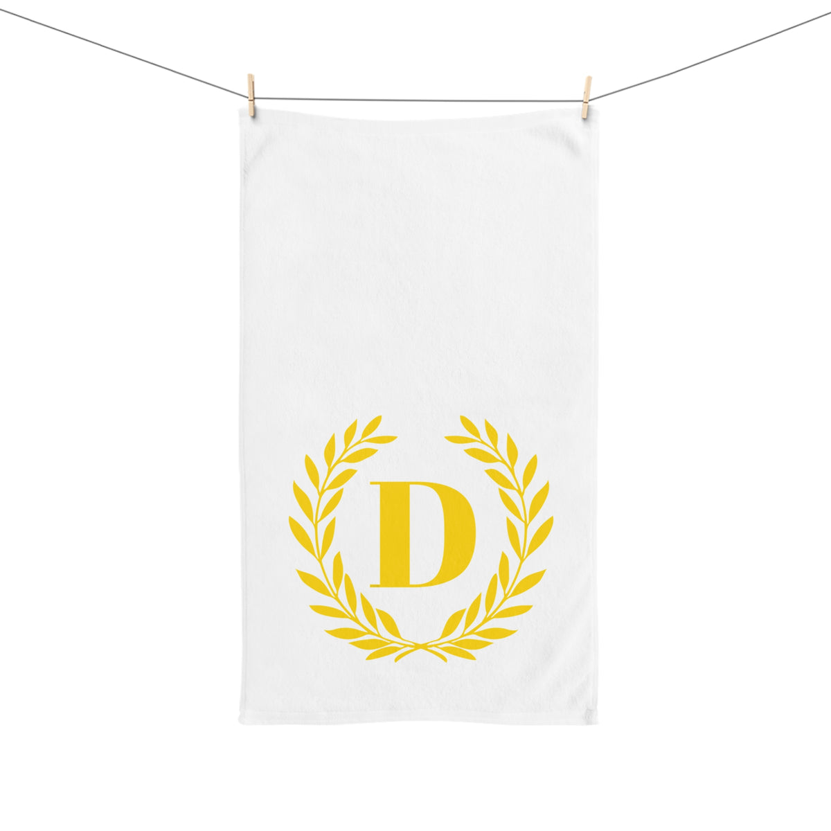 Elegant letter "D" Gold Laurel Monogram White Hand Towel