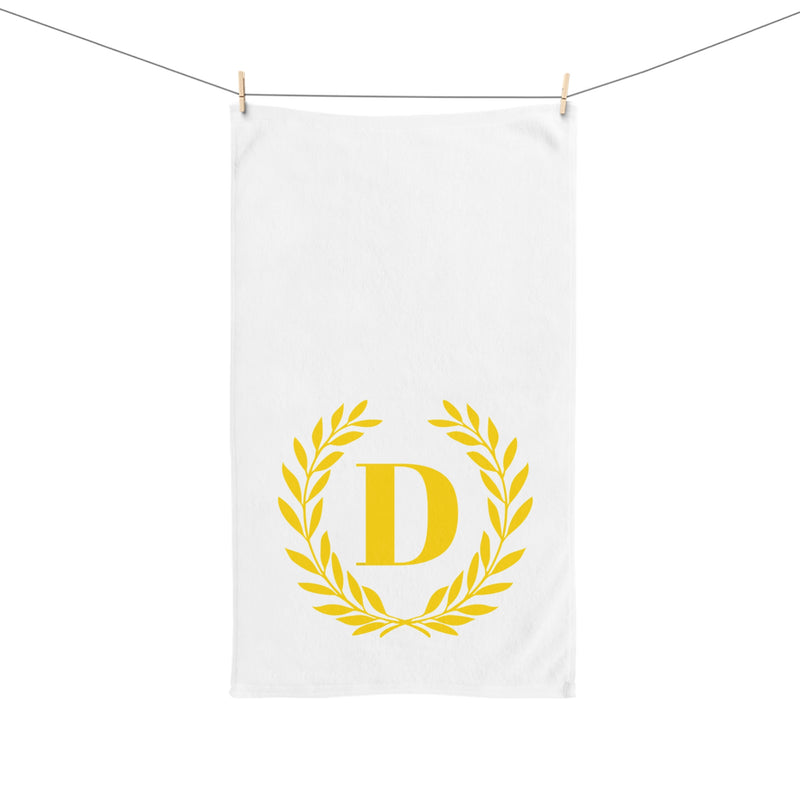 Elegant letter "D" Gold Laurel Monogram White Hand Towel