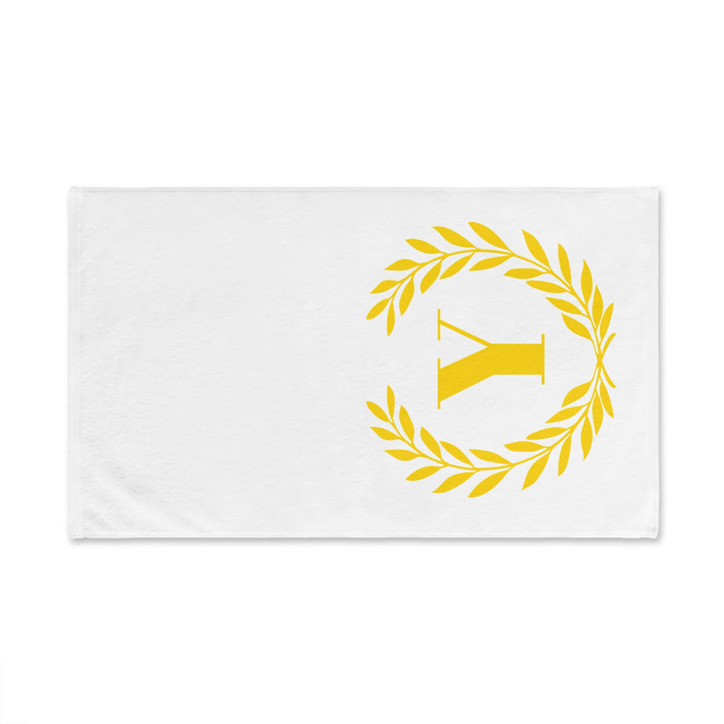 Elegant letter "Y" Gold Laurel Monogram White Hand Towel