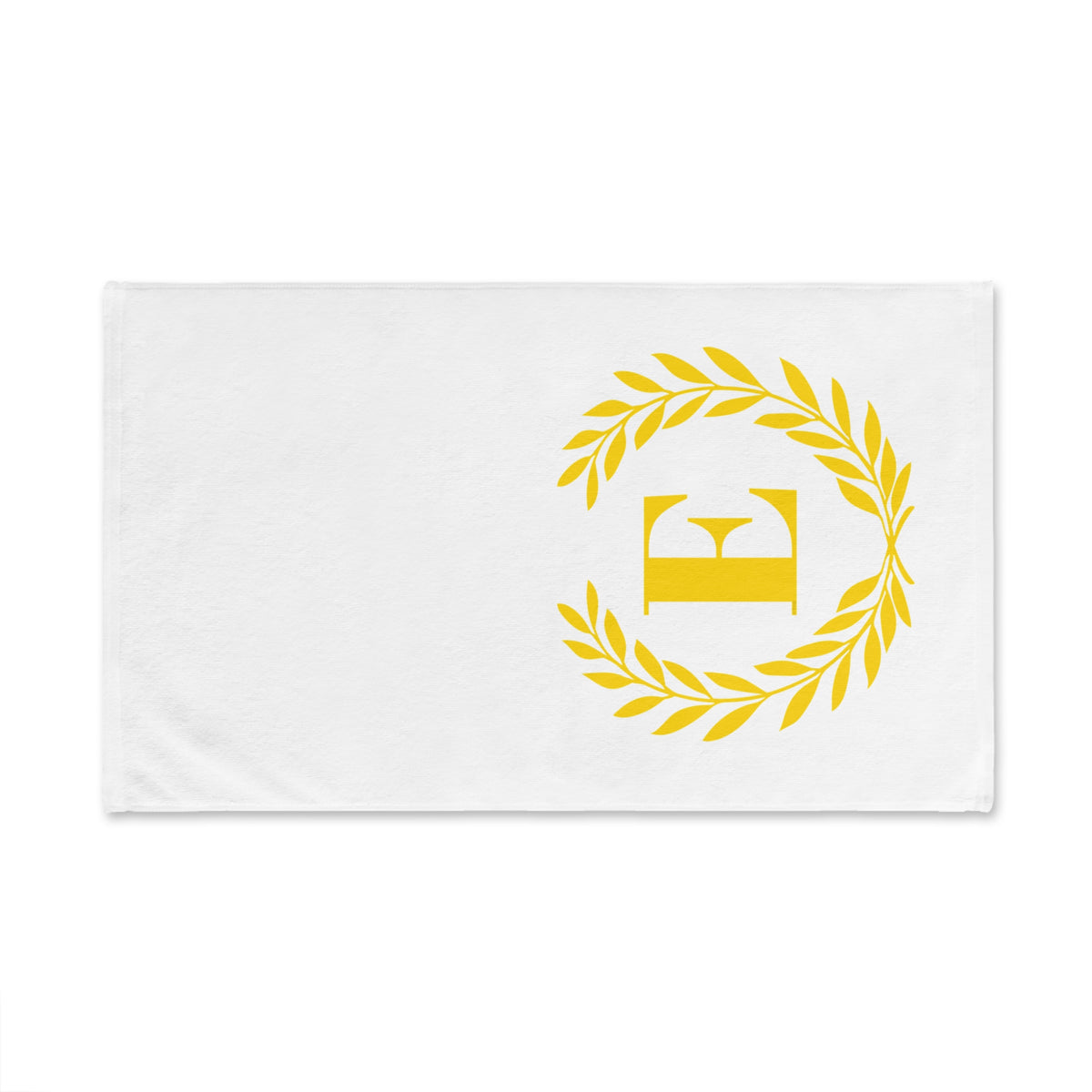 Elegant letter "E" Gold Laurel Monogram White Hand Towel