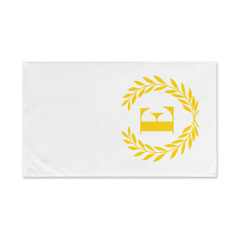 Elegant letter "E" Gold Laurel Monogram White Hand Towel