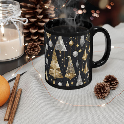 Elegant Gold and Silver Christmas Black Mug (11oz, 15oz)