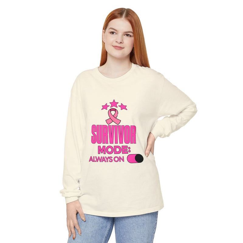 Survivor Mode: Always On - Breast Cancer Survivor Long Sleeve T-Shirt
