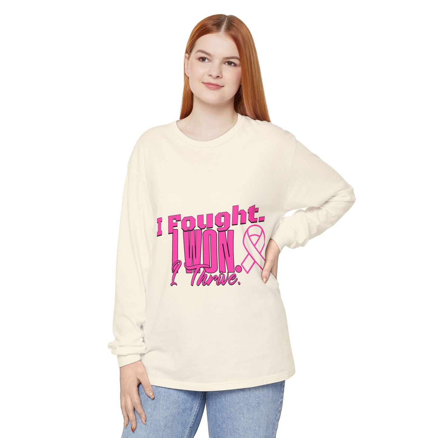 I Fought. I won. I Thrive. - Breast Cancer Survivor Long Sleeve T-Shirt