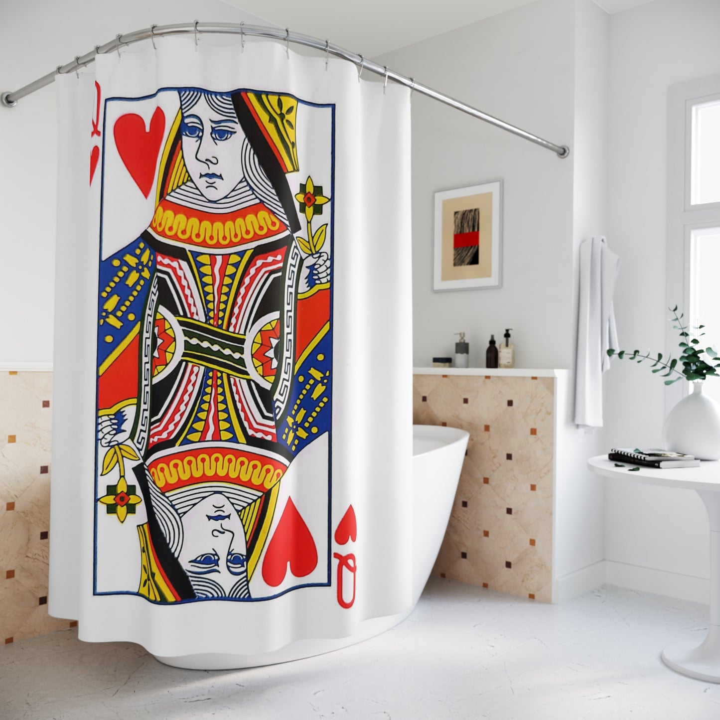 Queen of Hearts Playing Card - Shower Curtain - White