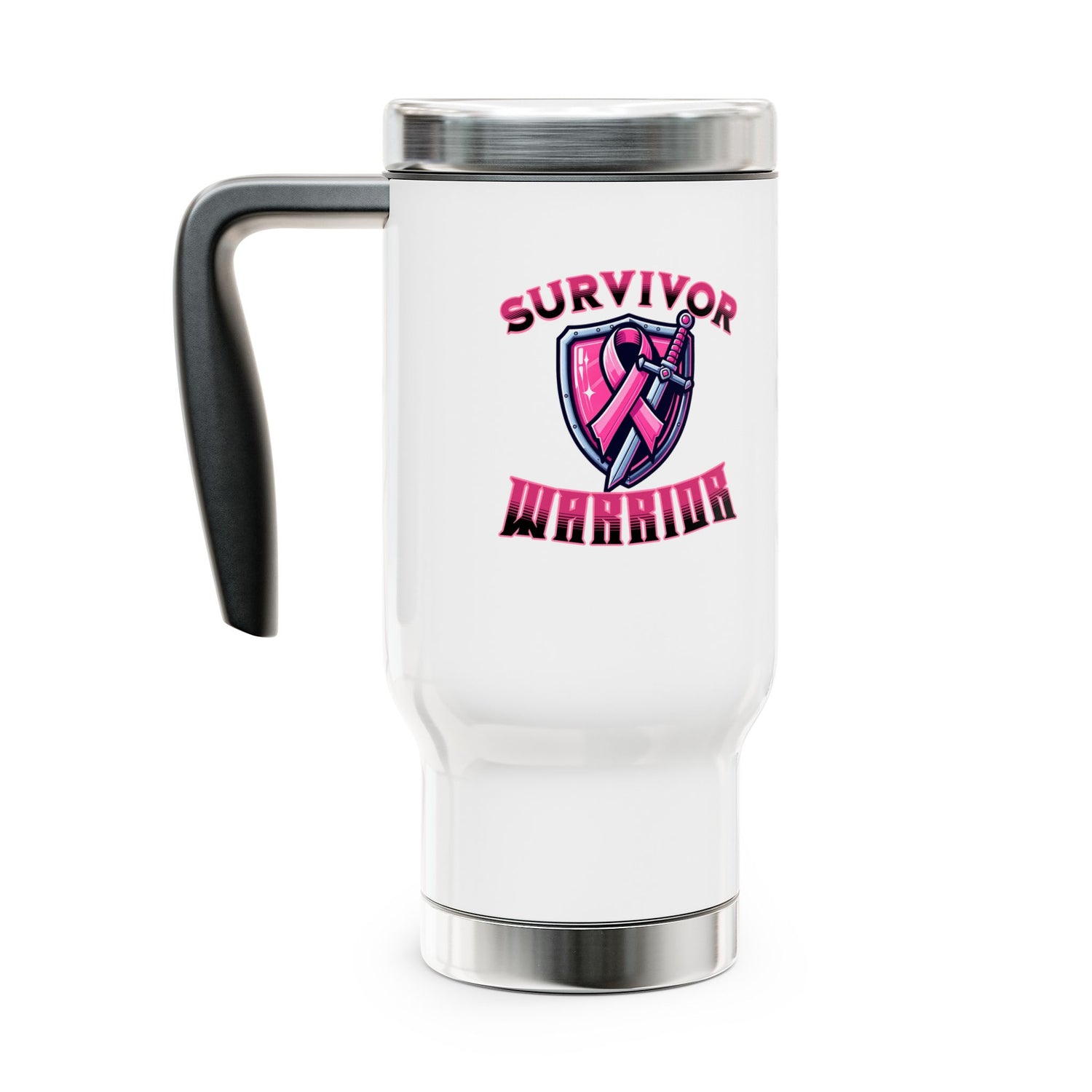 Survivor Warrior Breast Cancer Survivor Stainless Steel Travel Mug with Handle, 14oz