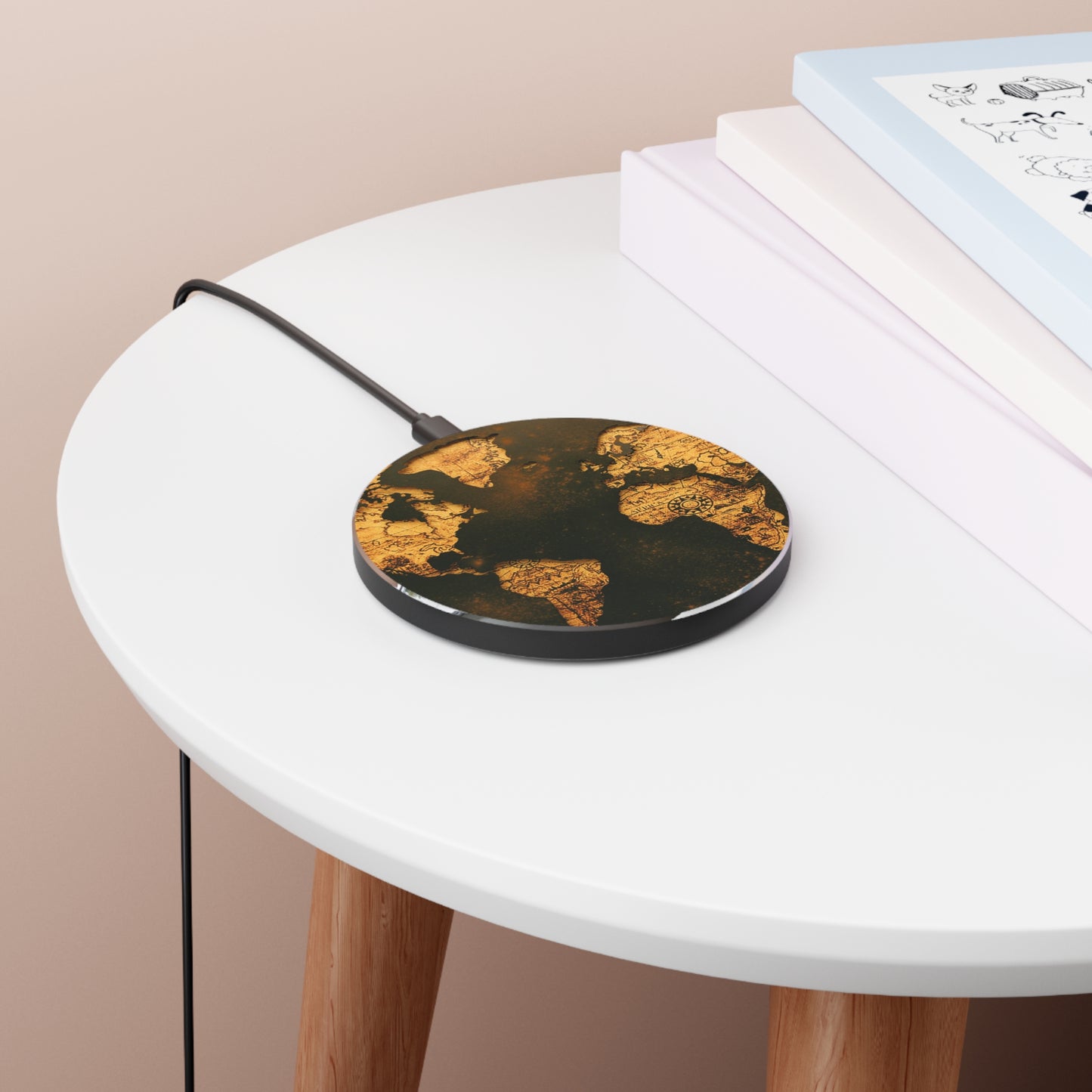 Brown World Map Wireless Charger