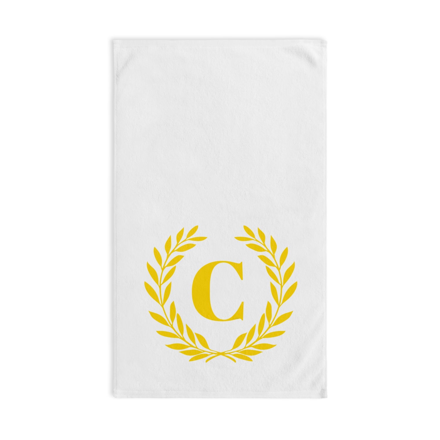 Elegant letter "C" Gold Laurel Monogram White Hand Towel