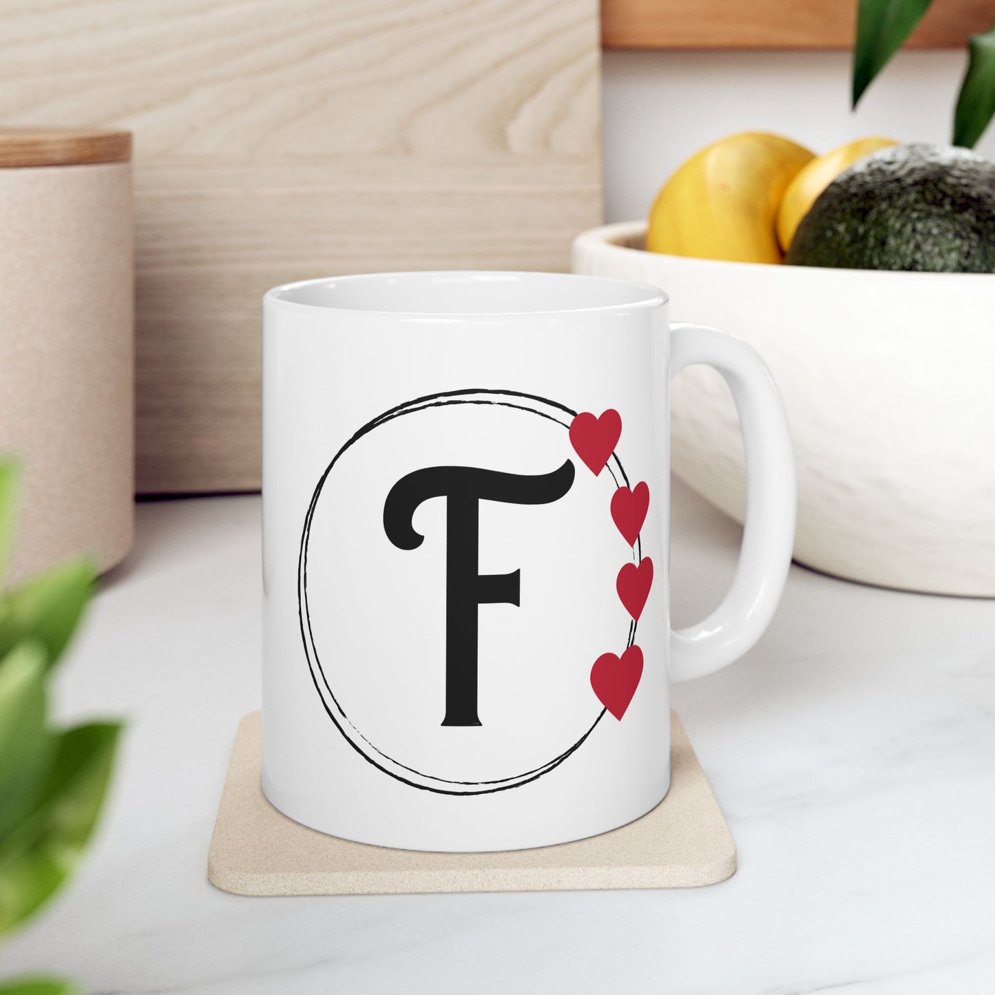 Letter "F" Monogram Heart Design Coffee Mug