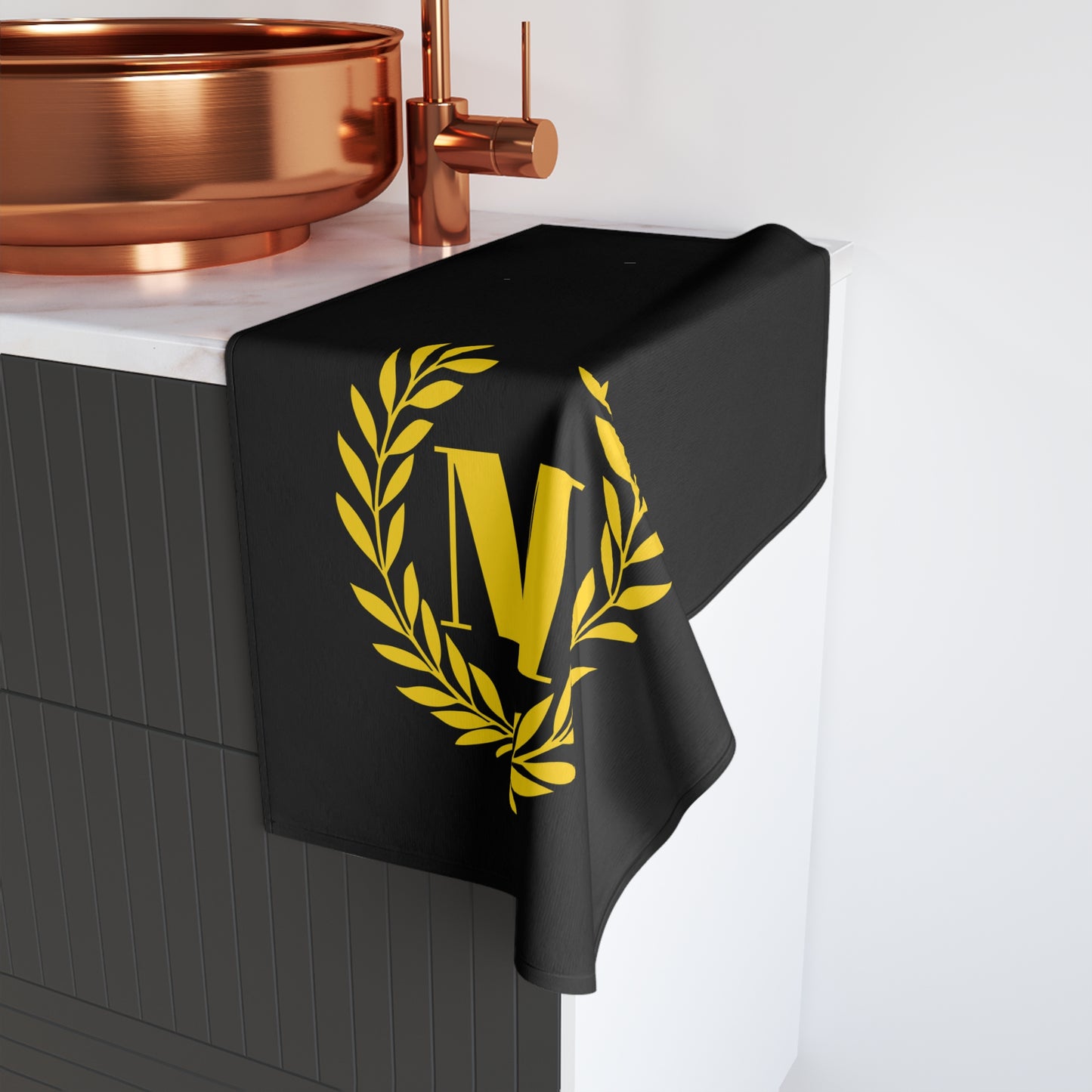 Elegant letter "M" Gold Laurel Monogram Hand Towel