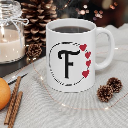 Letter "F" Monogram Heart Design Coffee Mug