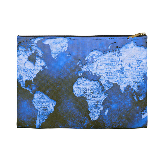 Blue World Map Accessory Pouch
